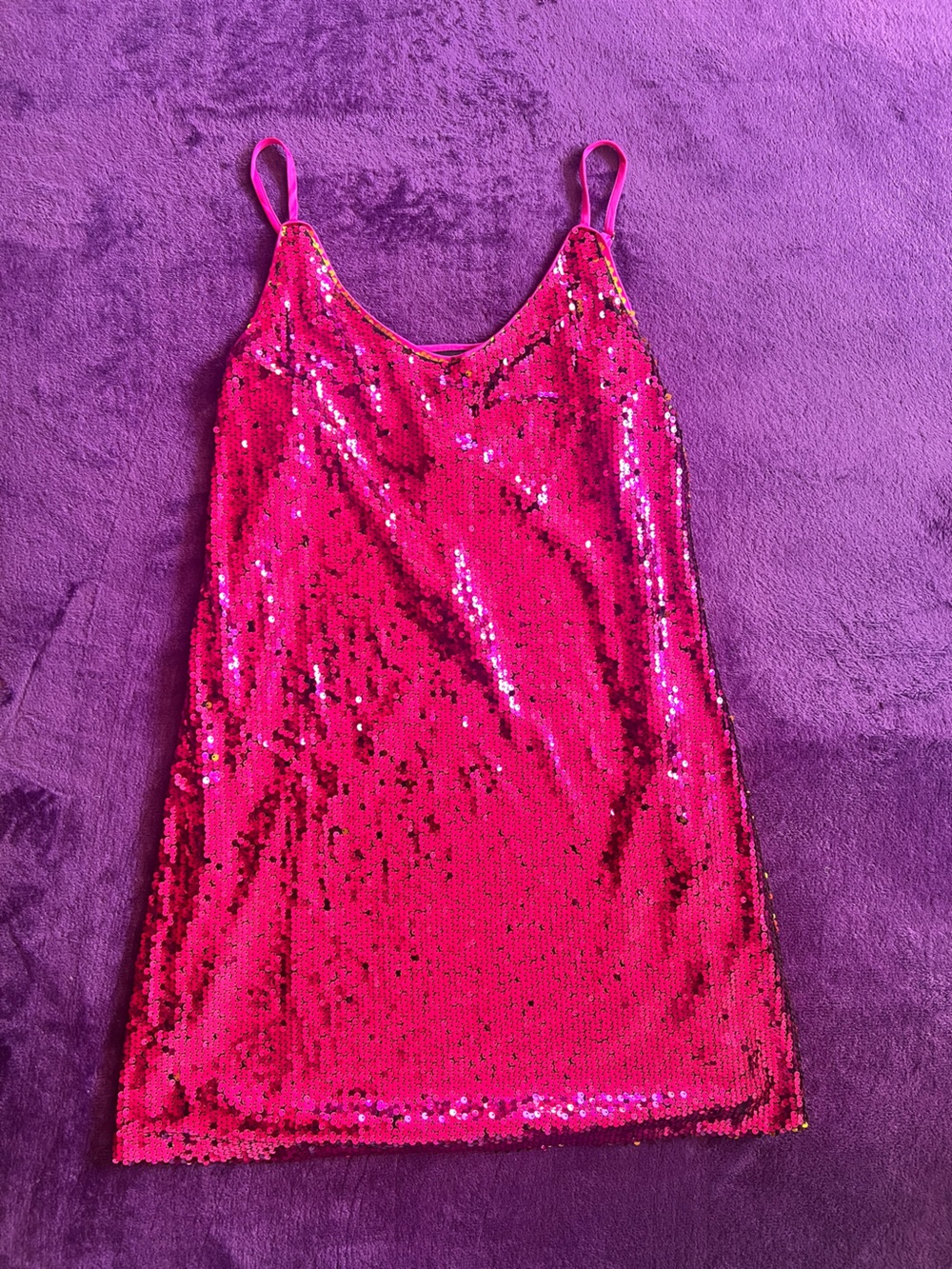 Allegra K Hot Pink Sequin Mini Dress with Spaghetti Straps and lining Size M